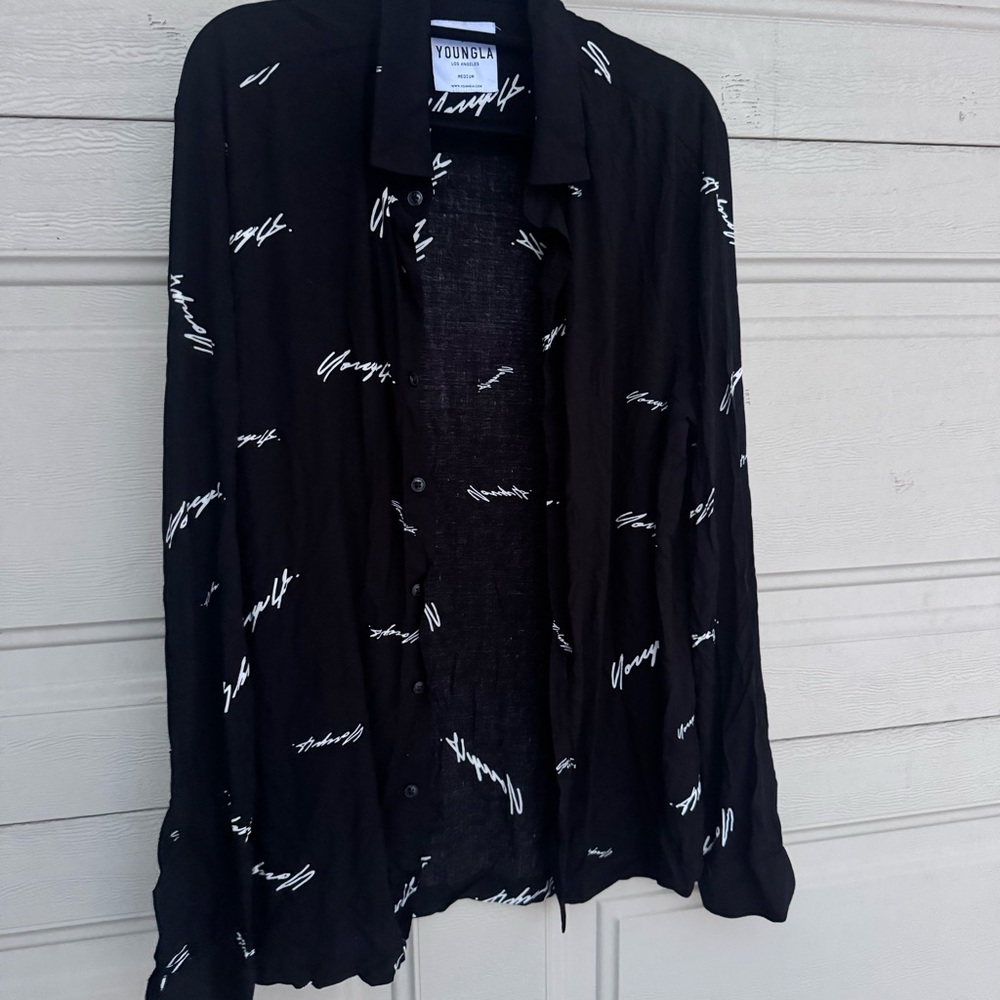 YoungLA Black and White Patterned Men's Shirt